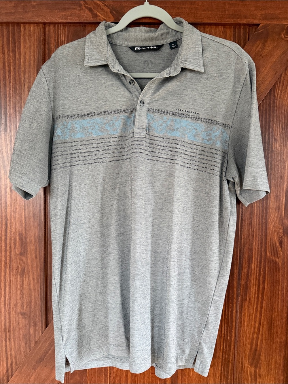 Travis Mathew Heather Gray Polo with Light Blue Stripe